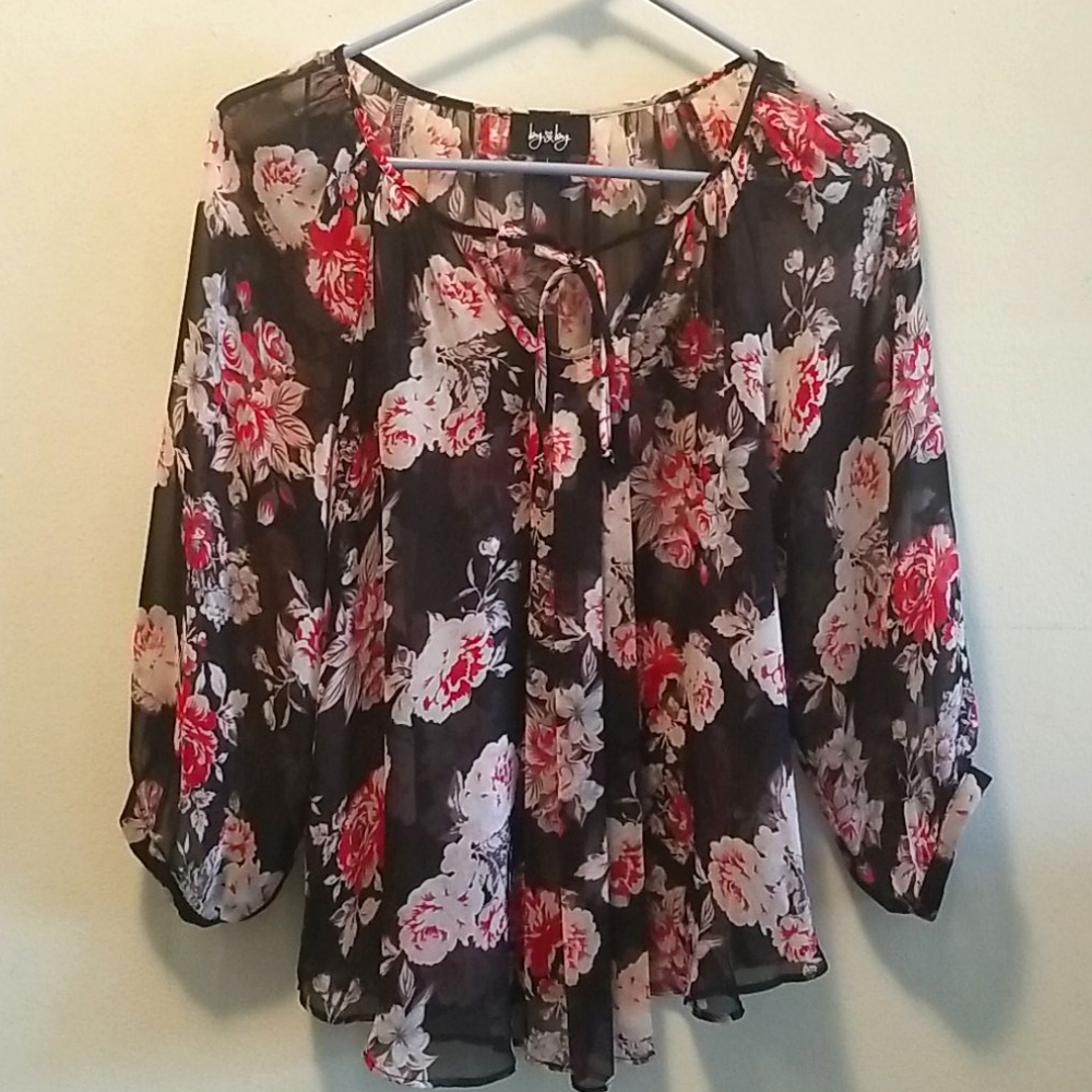 By and By Black and Pink Floral Blouse